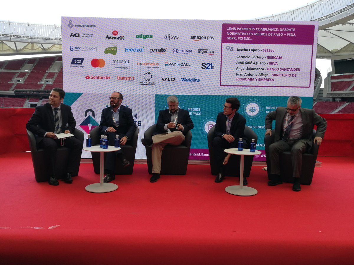 ifaes's tweet photo. Reanudamos las mesas en #SecurepaymentsID19 tras la comida "Payments compliance: up2date normativo"
⌛️Modera @JosebaEnjuto de @S21sec. Con:
▪️ Carmelo Portero de @Ibercaja
▪️ Jordi Solé Aguado de @bbva
▪️ Ángel Salamanca de @bancosantander
▪️ Juan Antonio Aliaga de @_minecogob https://t.co/Or7mMEPelU