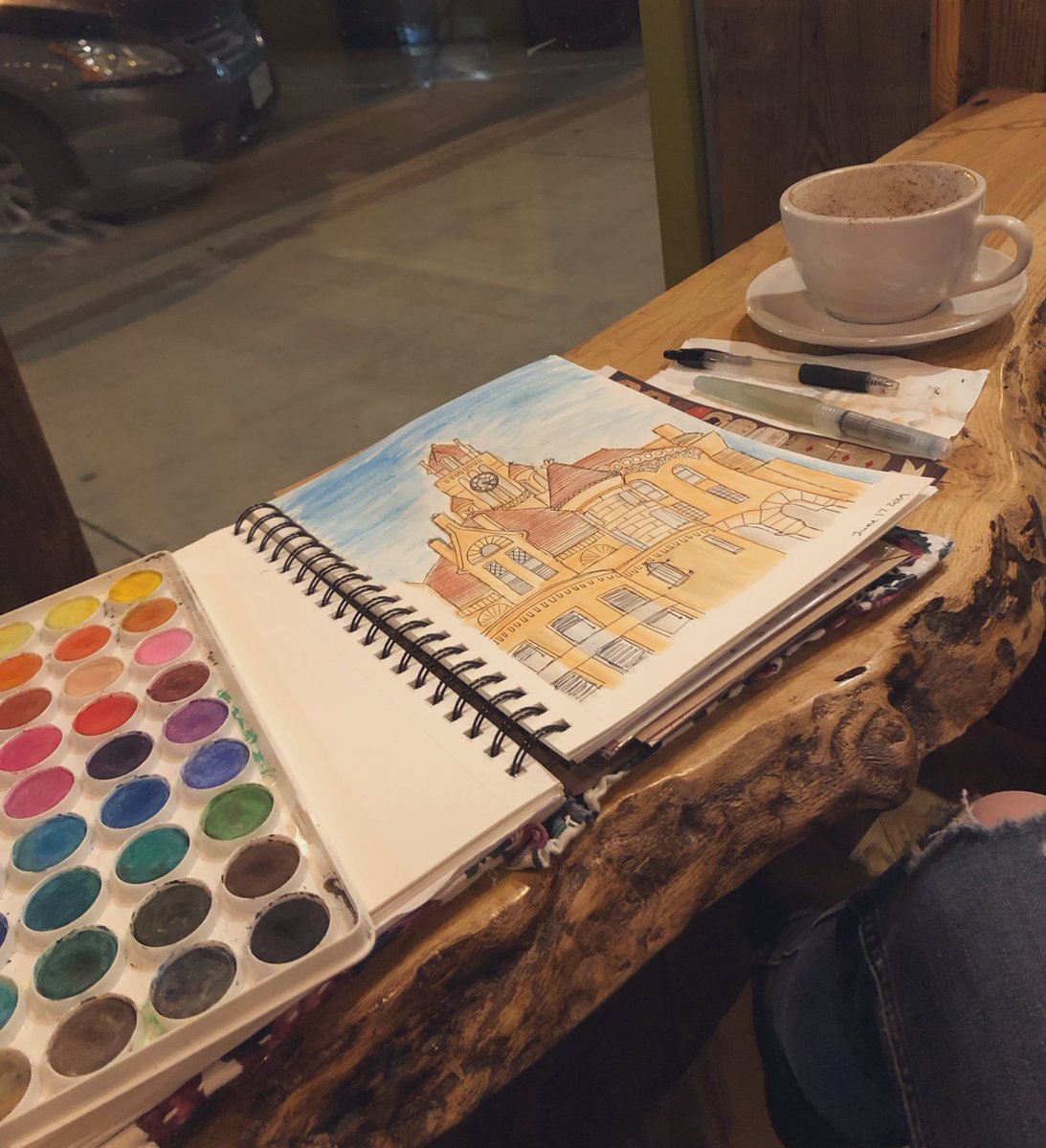 hollyscreative's tweet photo. Sometimes I just get carried away with my paintings... #watercolor #courthouse #coffee #details https://t.co/X0b0Mcd6Q4