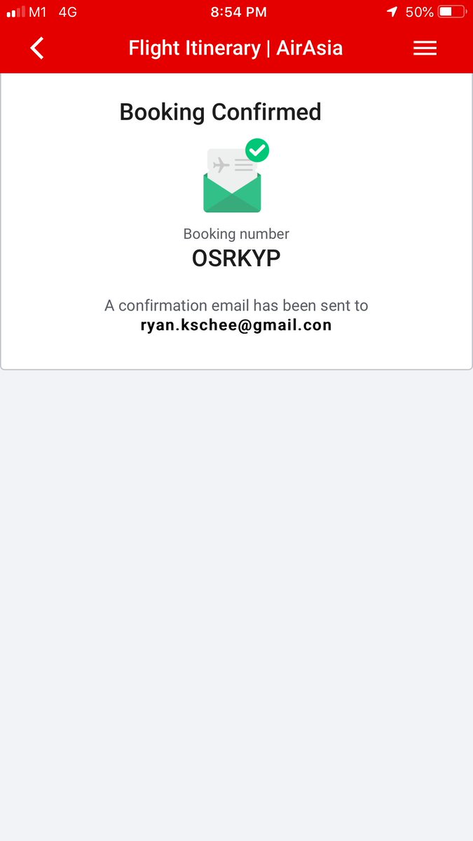ryankschee's tweet photo. @AirAsiaSupport I have made a booking yesterday night and I have not receive any email confirmation and yet I did not see any record in my booking (app). I saw the payment went through my credit card. Could you help to check (my booking number as attached). Thanks! https://t.co/TuVr2fFP1e