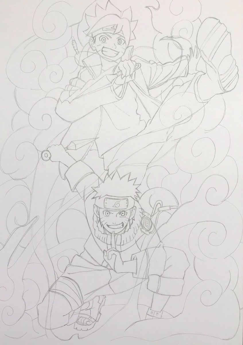 黒豆 サイズに描くのが 一番スッキリするなぁ Naruto Boruto うずまきナルト うずまきボルト イラスト アナログイラスト 模写 コピック 色鉛筆 絵描きさんと繋がりたい Illustration Art Drawing Pencil Copic Anime Comics Analog