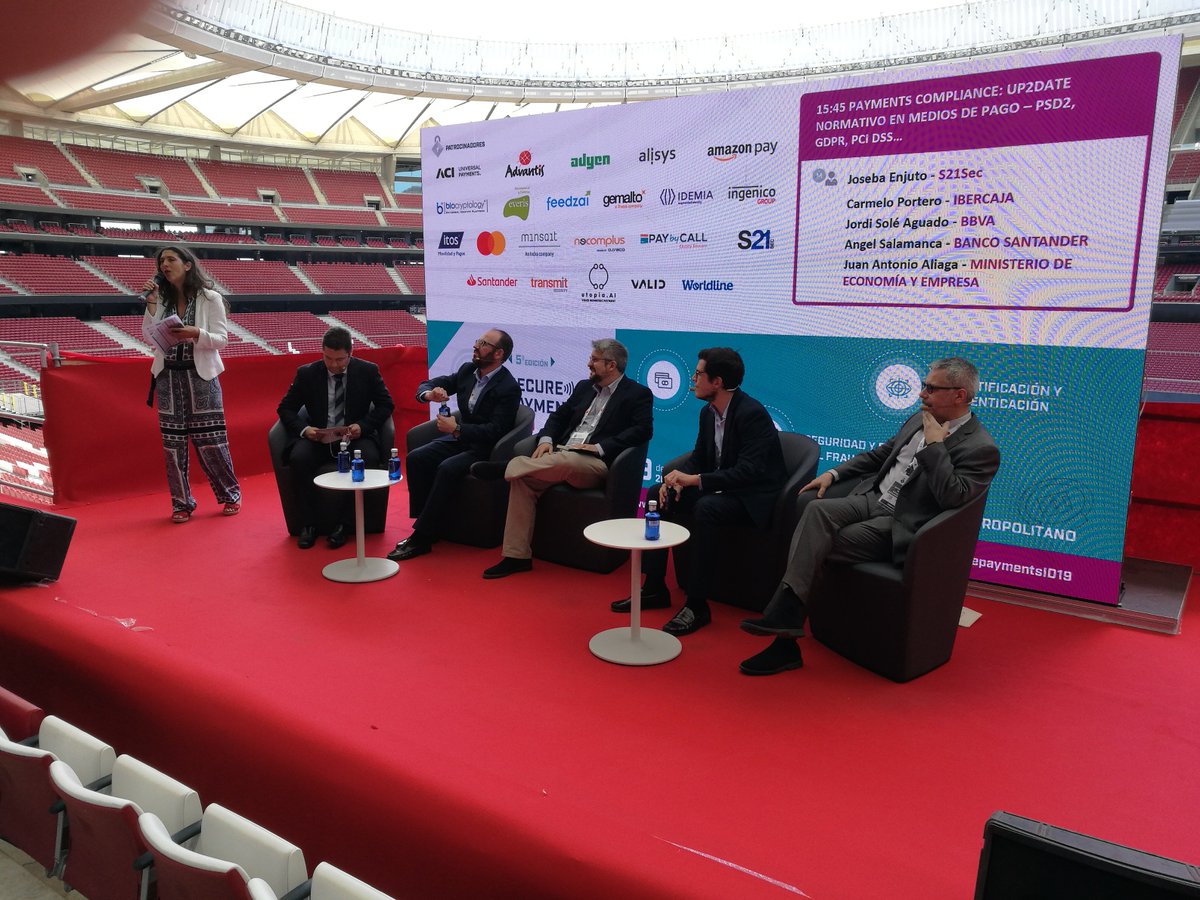 ifaes's tweet photo. Reanudamos las mesas en #SecurepaymentsID19 tras la comida "Payments compliance: up2date normativo"
⌛️Modera @JosebaEnjuto de @S21sec. Con:
▪️ Carmelo Portero de @Ibercaja
▪️ Jordi Solé Aguado de @bbva
▪️ Ángel Salamanca de @bancosantander
▪️ Juan Antonio Aliaga de @_minecogob https://t.co/Or7mMEPelU
