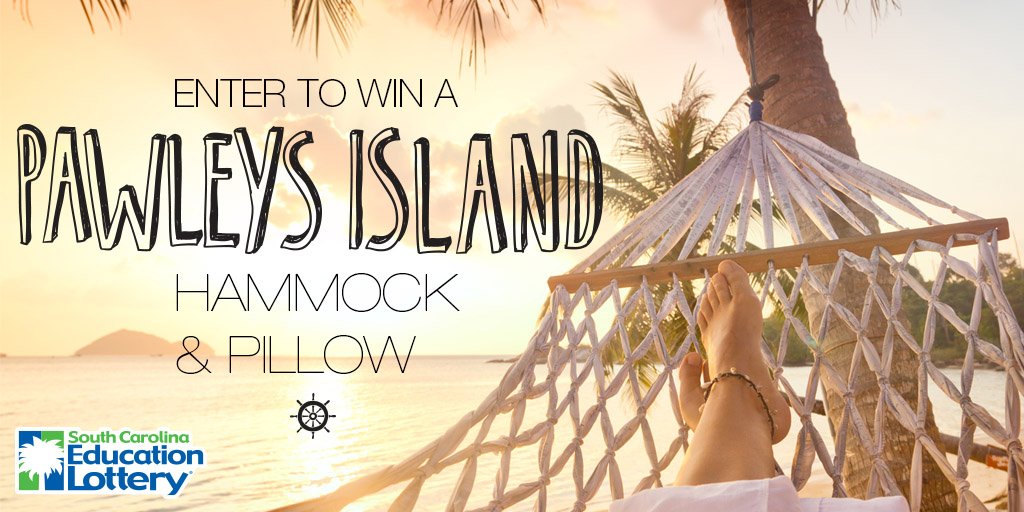 sclottery's tweet image. Enjoy the lazy days of summer in a Pawleys Island Hammock! RT this message and follow us @sclottery for a chance to to win a hammock and pillow! Contest ends at noon Tuesday, June 25. SC residents only. Must be 18 or older. Rules: bit.ly/2XZeh2C
 #sclottery #contest