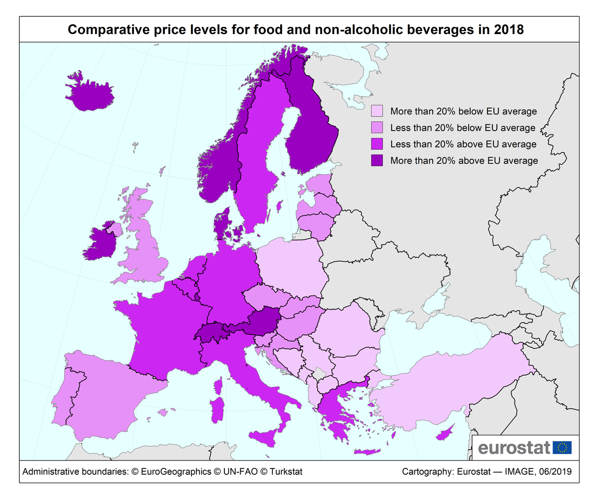 EU_Eurostat's tweet photo. Price levels of food ranged from 66% of the EU average in 🇷🇴 Romania to 130% in 🇩🇰 Denmark in 2018

➡️ For more information: https://t.co/makFlg6Nmc https://t.co/a8qts0Cf3F
