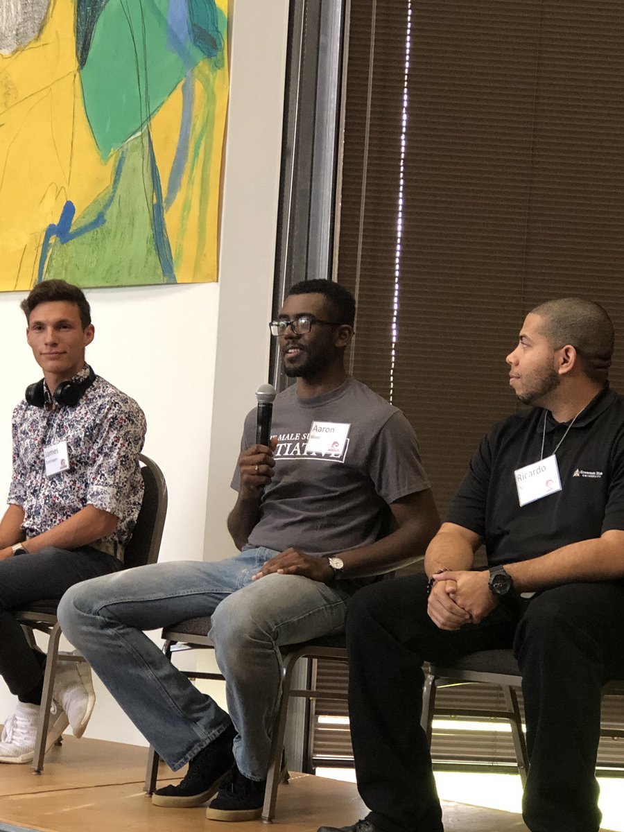 Governors_State's tweet photo. Alumni and current students of the #DualDegreeProgram host a panel discussion on pathways from the community college to the university, including the #MaleSuccessInitiative, student leadership initiatives, and #studentveteran support. #GSUSummerInstitute https://t.co/3CyUcb1K0g