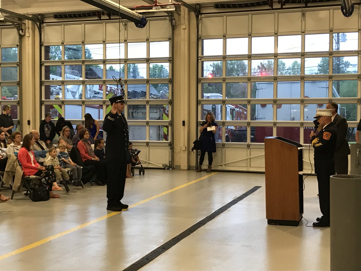 Senior Inspector Tim Suden being sworn in by Chief Edo. #milfordprofessionalfirefighters