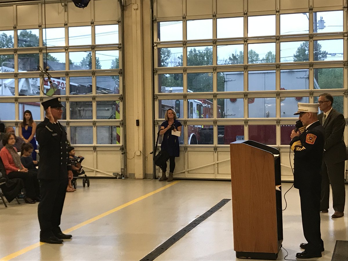 Lieutenant Jason Dombrowski being sworn in by Chief Edo.  #milfordprofessionalfirefighters