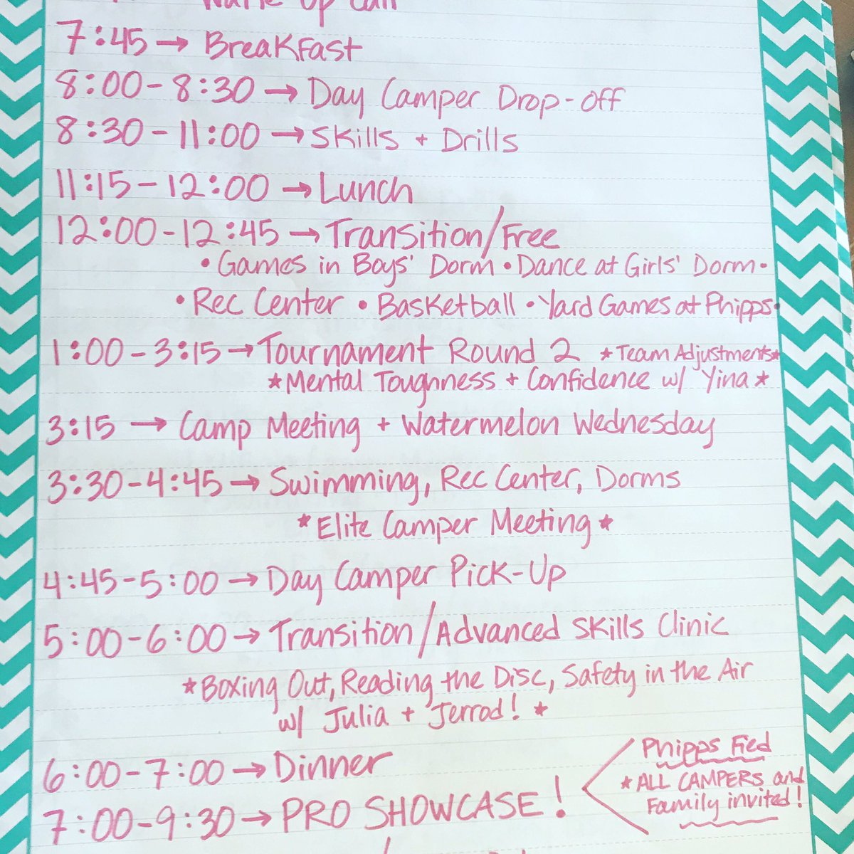 TUSCUlti's tweet photo. Today’s schedule is up! Don’t forget about tonight’s #proshowcase, featuring players from the @atxtorch and @atxsol! ALL CAMPERS and their families are invited to attend! 7:00pm at Phipps Field. https://t.co/XJtOLV3CbO