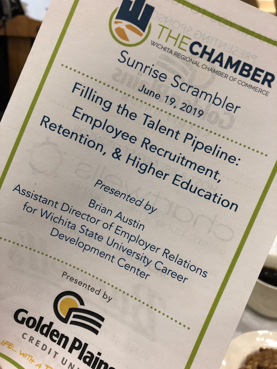PeteNajera1's tweet photo. Great presentation by @shockerconnect on how Kansas companies can take advantage of Kansas talent. Thanks 🙏 to @ChamberWichita and @WichitaState for hosting a timely and thoughtful event to promote growth in our region. #talentpipeline #ILoveWichita #FocusForwardICT https://t.co/I398XpN3Gx