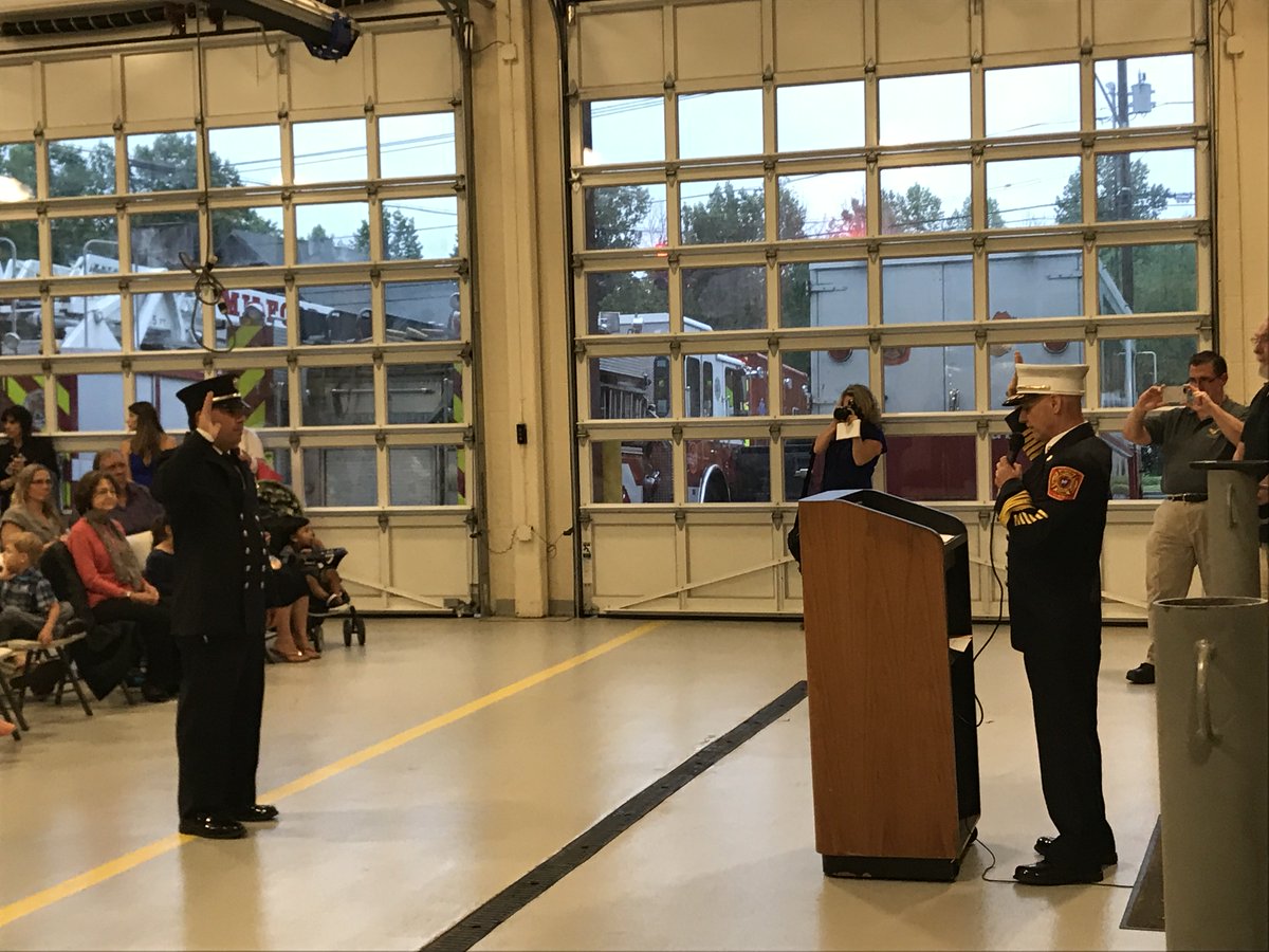 Lieutenant Robert Buch being sworn in by Chief Edo.  #milfordprofessionalfirefighters