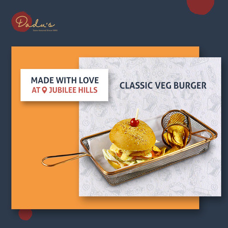 dadusMV's tweet photo. Made from the freshest of ingredients, this Classic Veg Burger has a taste that will leave you wanting more! Try our all-new menu at our Jubilee Hills outlet.
​#NewMenu #PlacesToEat #Hyderabad #JubileeHills #Kukatpally #Healthy #FusionFood #Beverages #Coolers #NotJustSweet #Dadus https://t.co/RqnpRYCXUM