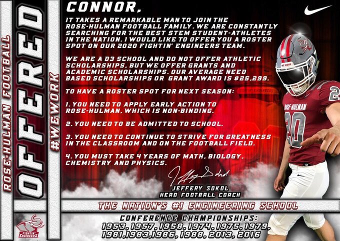 muck_connor's tweet photo. Excited to receive an offer from Rose-Hulman! @RoseHulmanFB https://t.co/PV7kdoikff