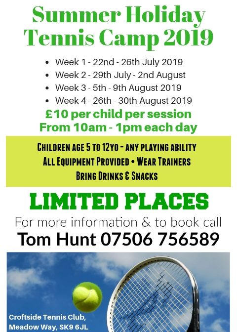 Croftside Tennis (@croftsidetennis) on Twitter photo <a href="/CroftsideTennis/">Croftside Tennis</a> summer tennis camps . Book early as places are limited. @LTACheshire <a href="/LTANorth/">LTA North</a> <a href="/GorseyBank/">Gorsey Bank Primary</a> <a href="/AshdenePrimary/">Ashdene Primary School</a> <a href="/CroftsideTennis/">Croftside Tennis</a> summer tennis camps . Book early as places are limited. @LTACheshire <a href="/LTANorth/">LTA North</a> <a href="/GorseyBank/">Gorsey Bank Primary</a> <a href="/AshdenePrimary/">Ashdene Primary School</a>