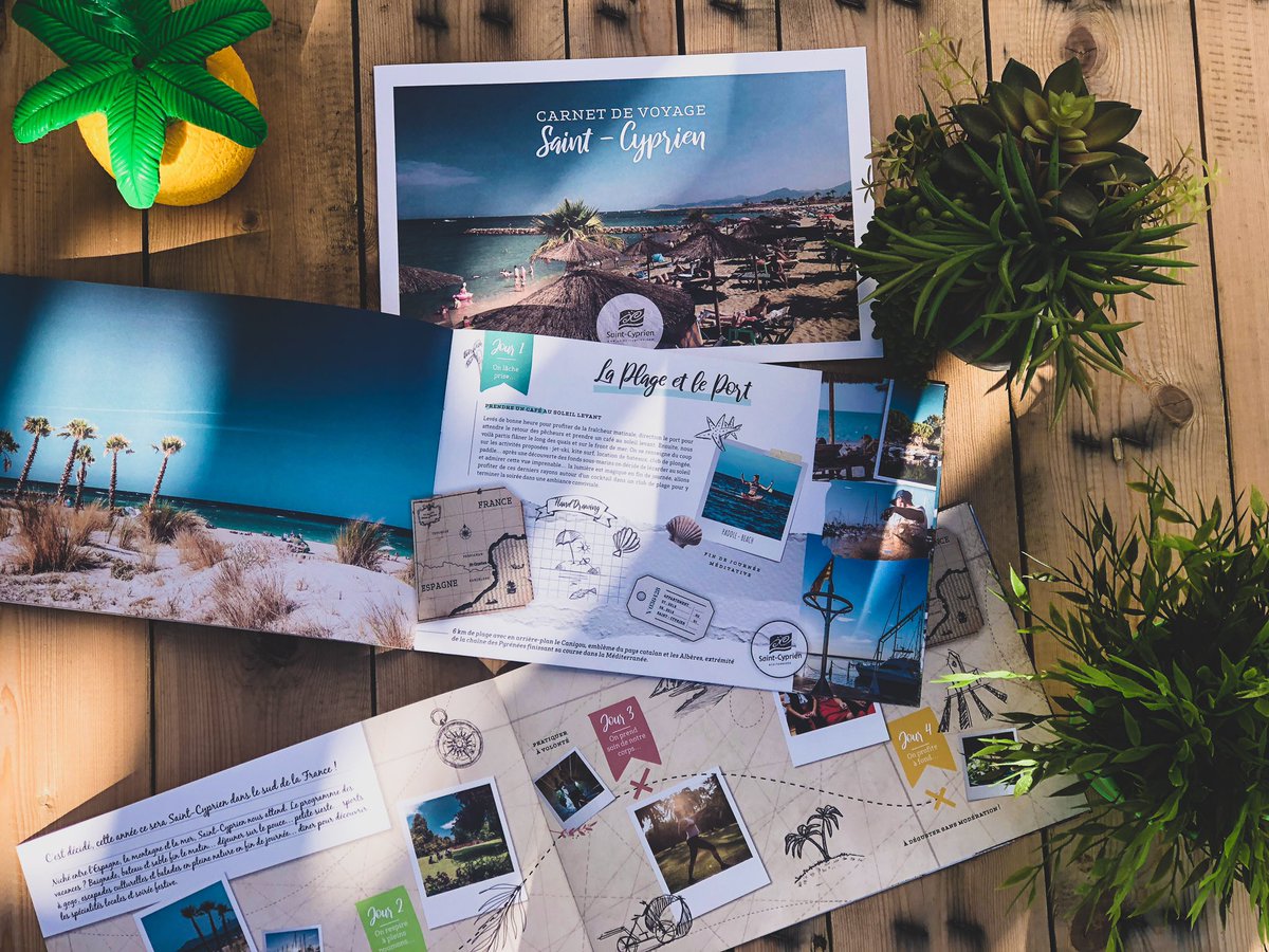 emmaluc_'s tweet photo. Nous vous présentons le tout nouveau design des brochures de Saint-Cyprien. Partez à la découverte de la station en suivant un parcours de 4 jours. 🌝🌸🌳🌴🦚 @saintcyprien 
#saintcyprien #sudefrance #invitationauvoyage #decouverte #carnetdevoyage #sport #culture #portdeplaisance https://t.co/BGvkX9hJld