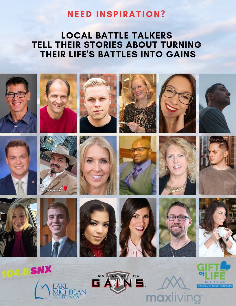 Battleofthegain's tweet photo. NEED INSPIRATION? Listen to continuous stories as West Michigan ‘Battle Talkers’ tell about how they beat the odds &amp; turned losses into gains. Your fellow “life fighters” will be on stage, at the 4th Annual Gains Summer Festival, July 13, at Calder Plaza. #BattleOfTheGains https://t.co/XkNszksPuS