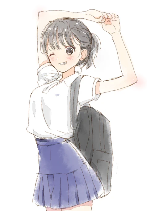 こないだこういう、プリーツが切り替えタイプの制服のスカートみかけて(たぶん指定ではない)おなか細く見えてめちゃいいやんと思いましたー! 