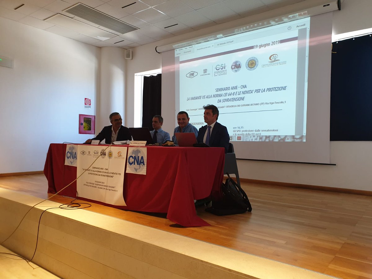 ANIE_Fed's tweet photo. Quinta tappa dei Seminari #ANIECSI, sulla Variante V5 alla norma 64-8 @CEInorme. L'appuntamento di oggi si tiene presso la sede CNA di Trapani. #ANIE2019 https://t.co/tPl8vNOUVC