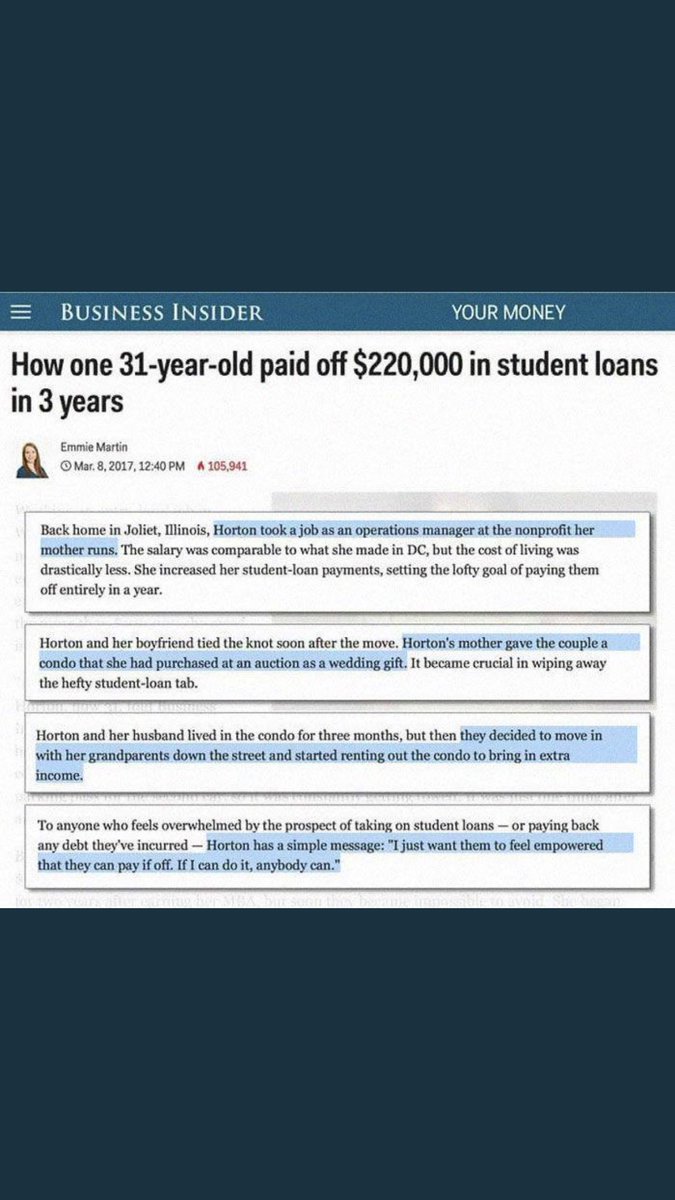 Too_millennial's tweet photo. GOT LOANS!? We have found the Formula. 
Step 1: Get handed a job 
Step 2: Recieve a free home 
Step 3: Rent out said free home while living at grandma’s 
Step 4: make sure you both make more than the median household income. 
Step 5: Let everyone know that “anyone can do it” https://t.co/ZBbU5WHUkq