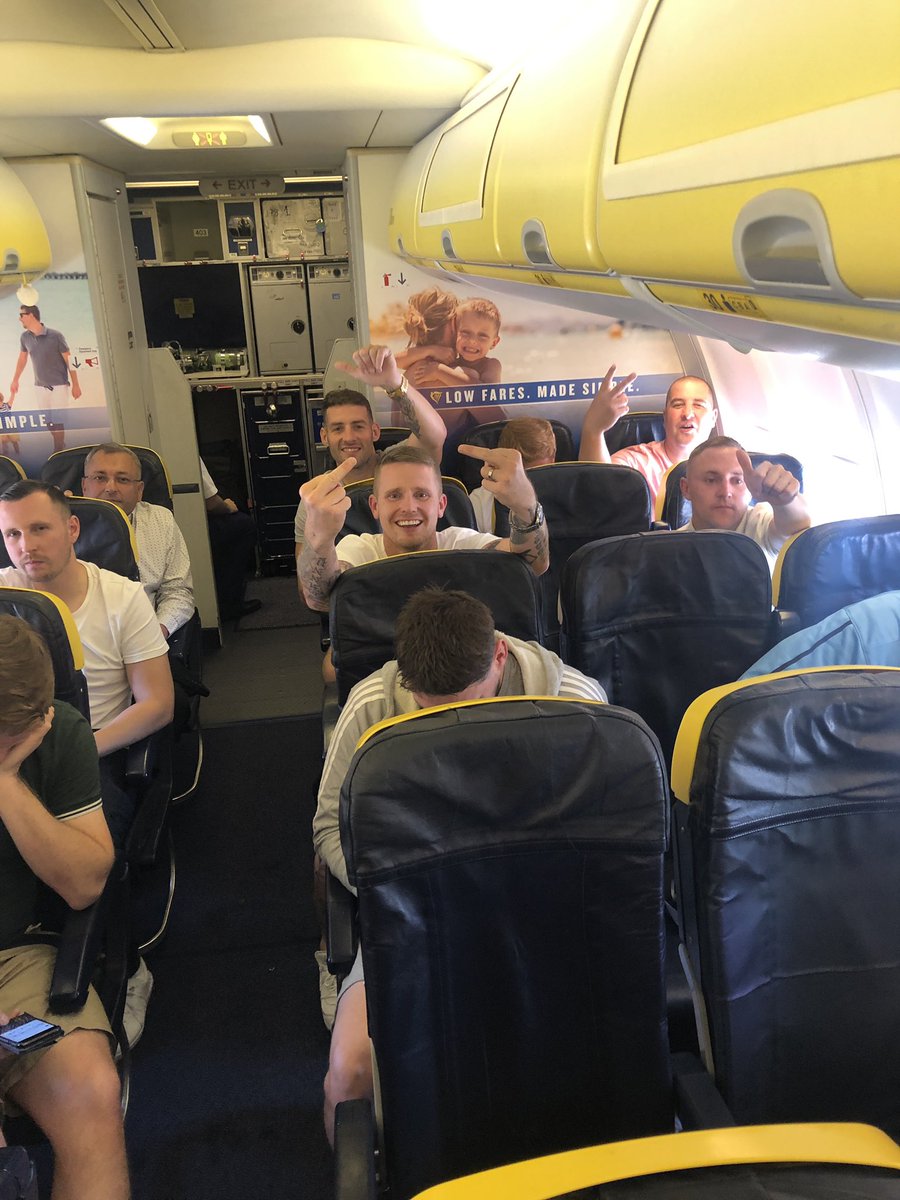 First holiday snap! Of this bunch of lads who chanted that I was a “miserable bitch”, “dyke” and “lesbo” (very well observed!) on @Ryanair flight 12.27 from Stansted to Seville today. Oh yeah, flight crew did nothing. #holidayvibes #outofofficeon #rainontheplane