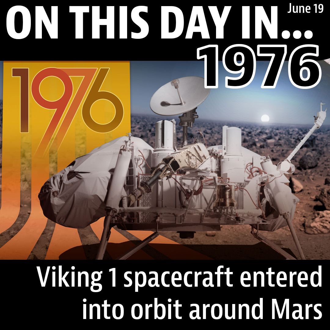 DigitalVasari's tweet photo. #OnThisDay in 1976 the Viking 1 spacecraft entered into orbit around the planet Mars, 10 months after being launched from Earth. Viking 1 would become the first US spacecraft to land on Mars and the first spacecraft overall to successfully soft land and perform a mission on #Mars https://t.co/u7Dsa3GKJY