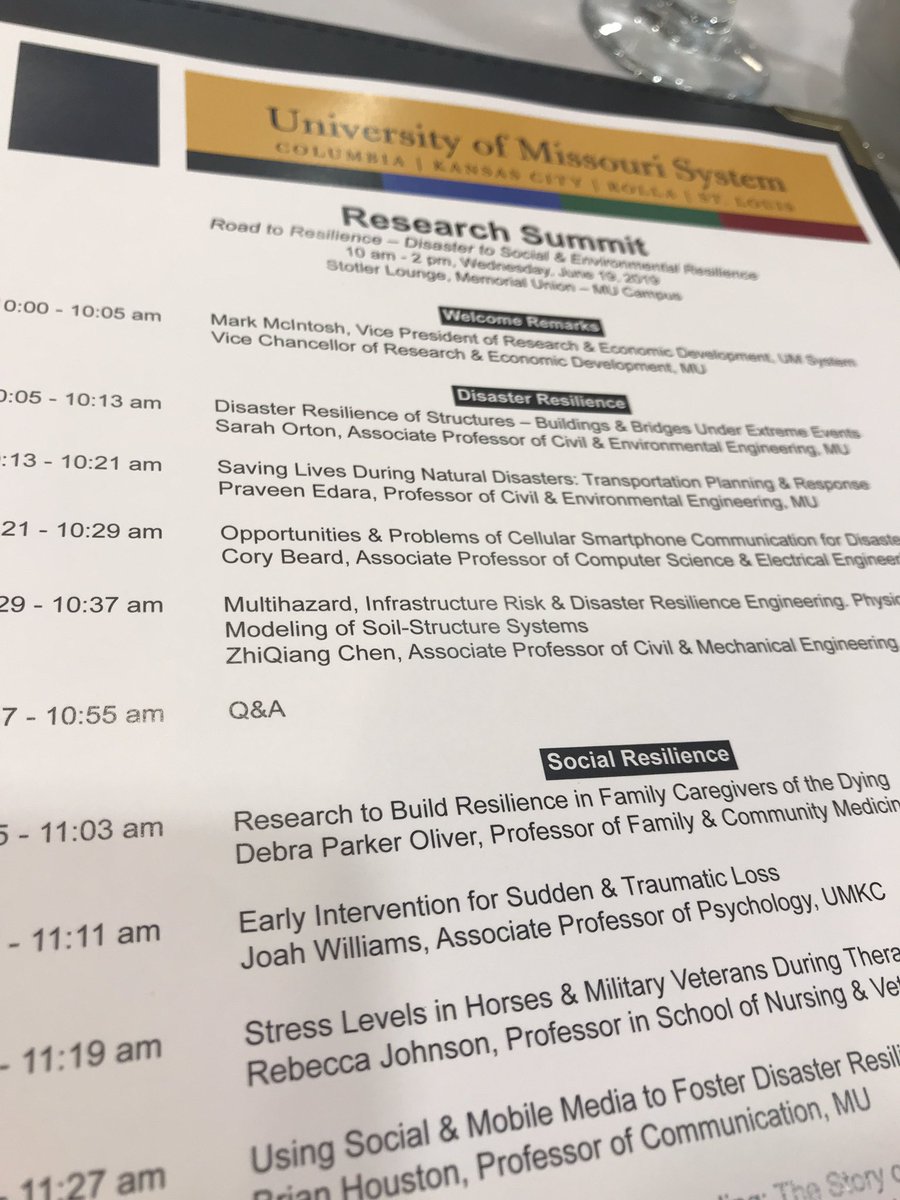 BarbaraBuffaloe's tweet photo. Excited to attend today’s @umsystem “Road to Resilience” Research Summit. As VP of Research &amp; Economic Development said, we’re experiencing “challenging conditions for the people, animals, and crops in Missouri.” #comoclimateaction #resilience https://t.co/leEFGCaiC8