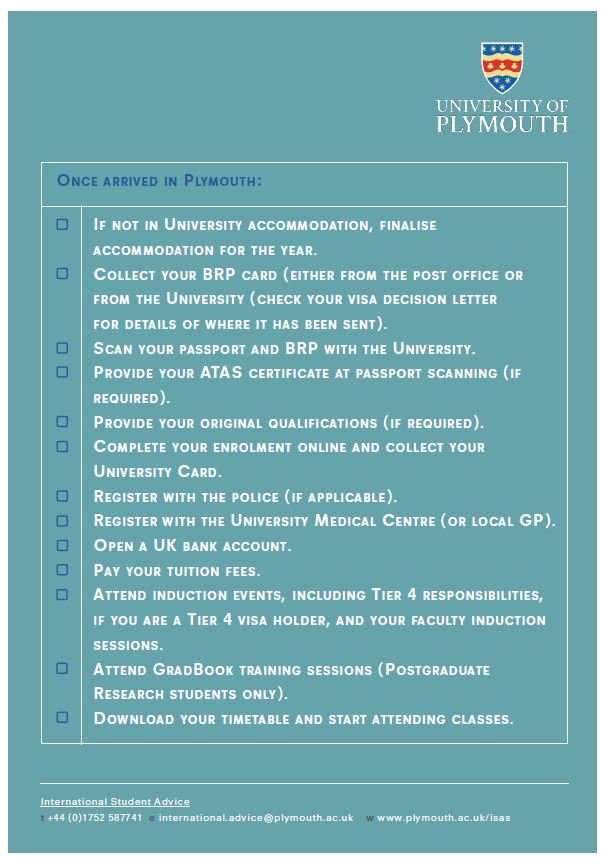 ISAPLYM's tweet photo. Are you joining us in September? If so find our check list below for when arriving in the UK and once you have arrived in Plymouth. We look forward to seeing you! https://t.co/vkOeMUBf0Q
