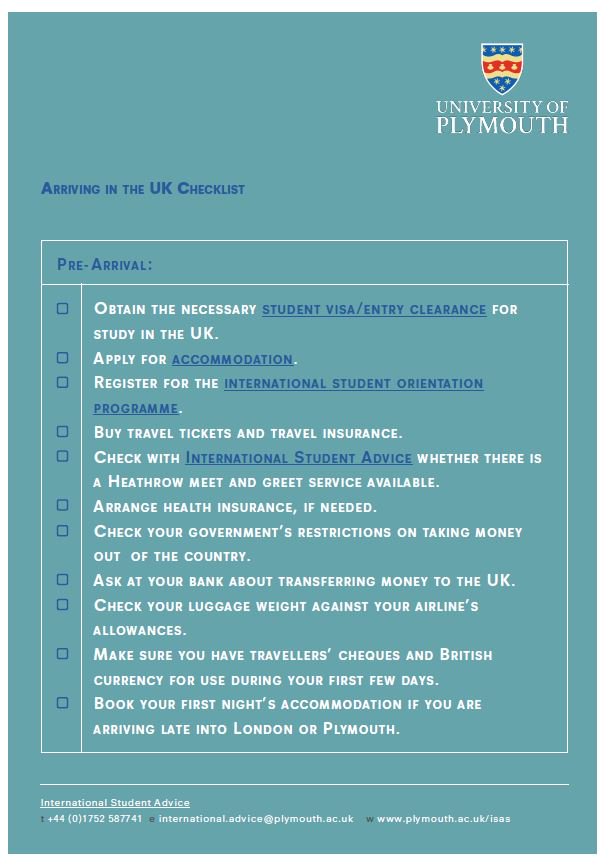ISAPLYM's tweet photo. Are you joining us in September? If so find our check list below for when arriving in the UK and once you have arrived in Plymouth. We look forward to seeing you! https://t.co/vkOeMUBf0Q