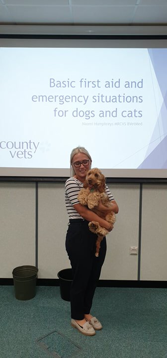 LifeatSynectics's tweet photo. Today we welcomed Naomi from Friarswood Vets for a session on Basic Pet First Aid, our staff learned what to do in situations such as choking, ingestion and wounds. A huge thank you to Naomi, and her pawfect patient Monty 🐶🐱 https://t.co/ohfQyU4YBo
