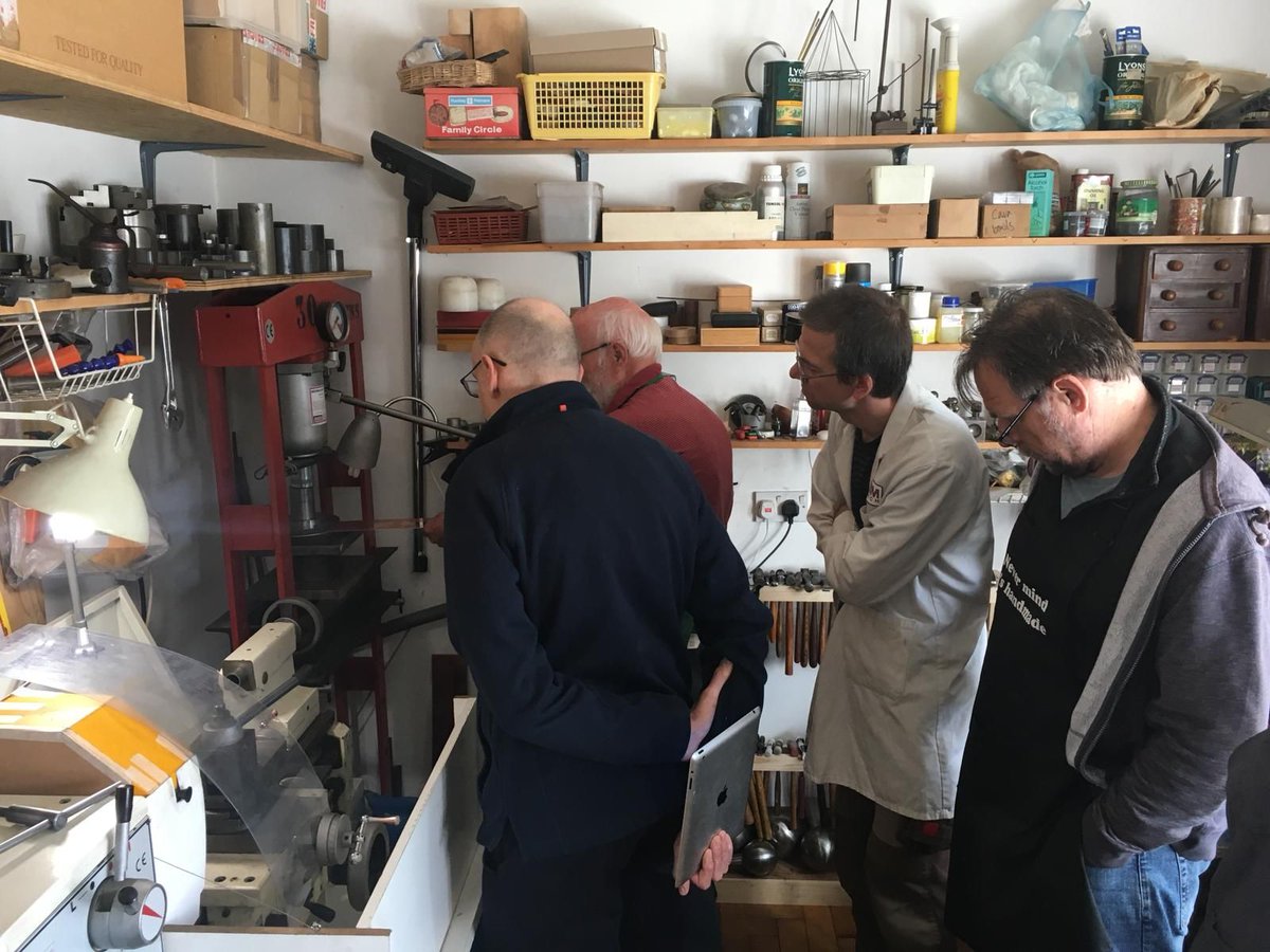 CBsilversmiths's tweet photo. Highlights day 1 with #MichaelMcCrory #demonstrating #hydraulicpress #CliveBurr #StefanTooke #ChrisKnight & @rajesh_gogna on our #SkillsTrainingProgramme where they #fabricate their own mild #SteelDies. https://t.co/V9rgXIS0xa
