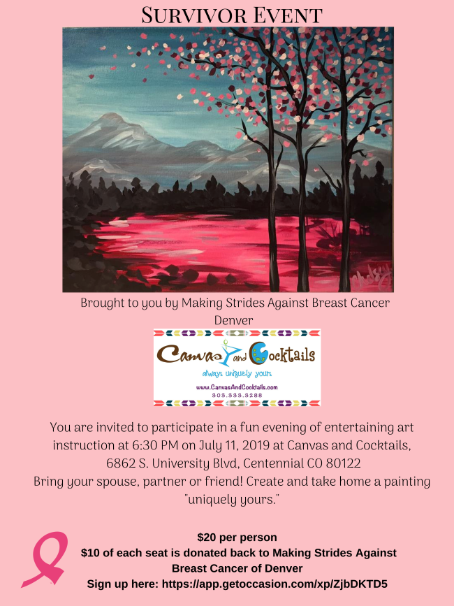 DenverStrides's tweet image. Be sure to sign up for this Canvas &amp;amp; Cocktails event on July 11th! It's a great opportunity to have fun and help support Making Strides Denver. 
 Link to sign up: app.getoccasion.com/xp/ZjbDKTD5