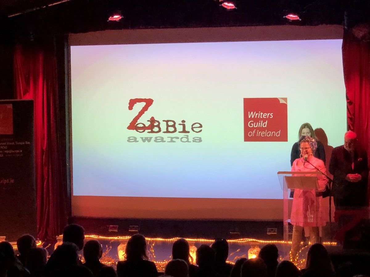 WFTIreland's tweet image. The ladies are raking in the awards tonight - Carmel Winters has picked up the award for Best Feature Film Script. 👏👏👏👏👏👏👏👏👏👏 #zebbies