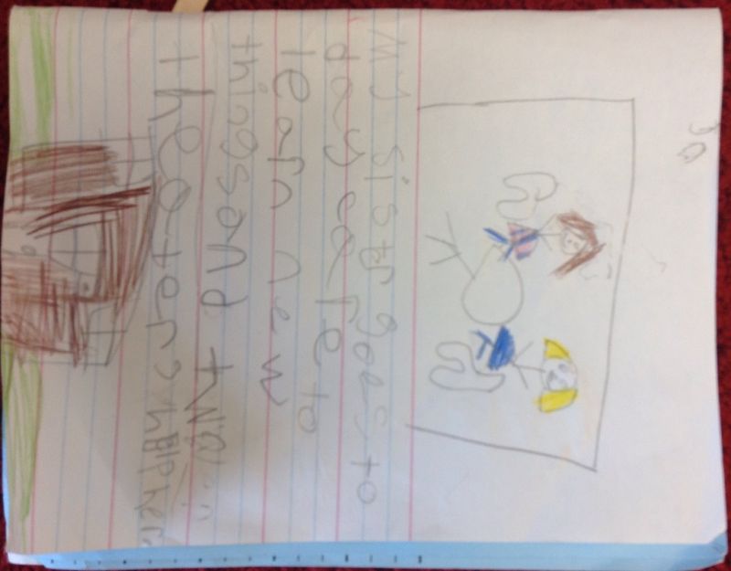 "My sister goes to day care to learn new things, and two teachers help her" This student was asked to think of a place or service in the community that helps a family member. She built a day care out of lego and presented it to our class.