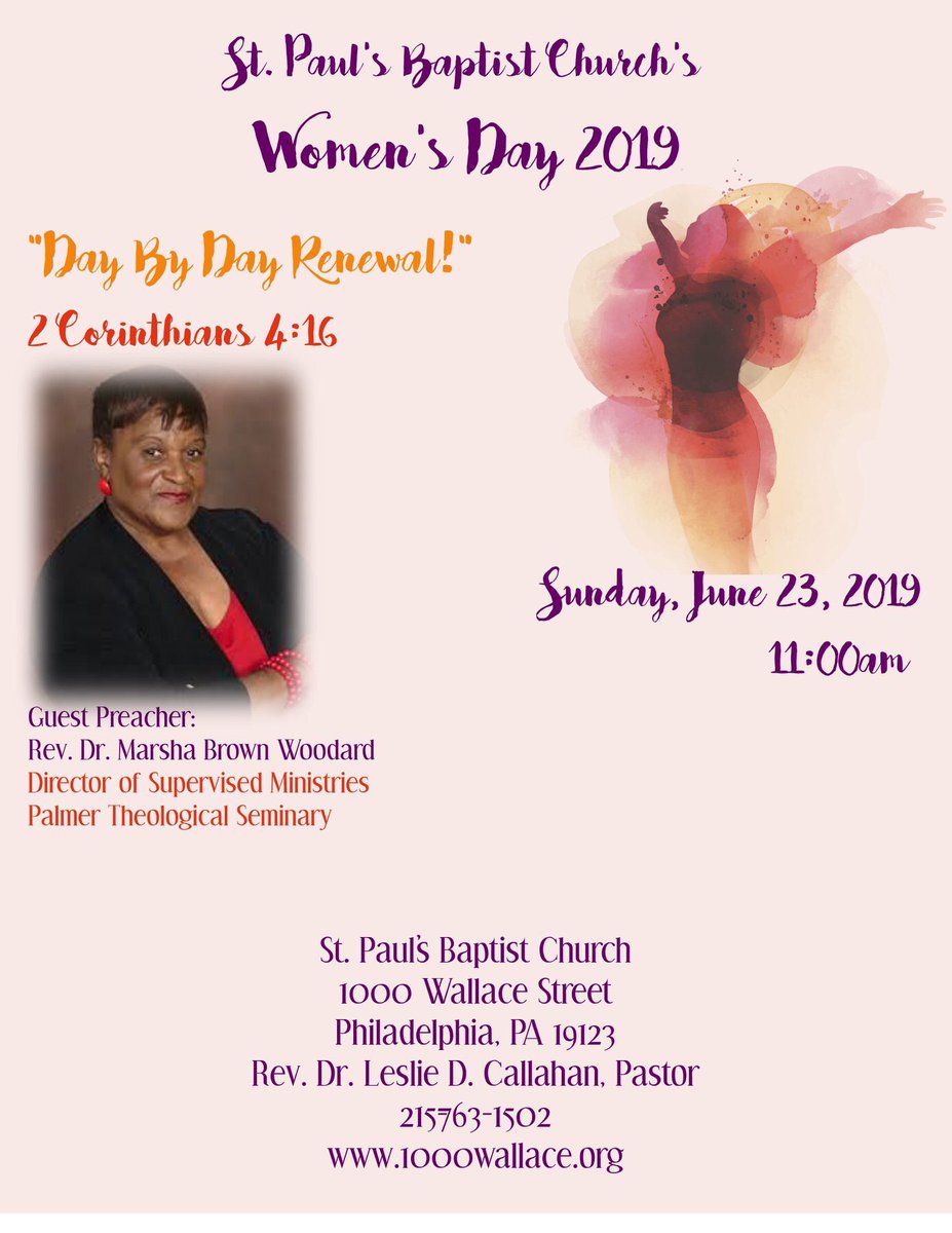 10thandWallace's tweet photo. Join us for worship this Sunday June 23, 2019 at 11:00 am!
The Rev. Dr. Marsha Brown Woodard, Director of Supervised Ministries at Palmer Theological Seminary will be our guest preacher!
It is sure to a great word!
#WeDelight
#YouAreWelcome
#PhillyChurches https://t.co/tyQUvIv8Rd