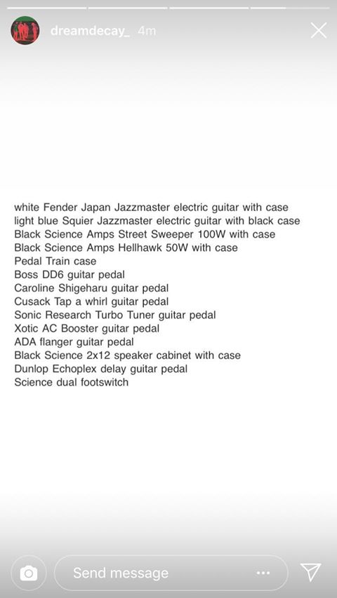 SLUGMag's tweet photo. Seattle band @Dreamdecay_'s van and gear were stolen in SLC Monday night. 😥🤦‍♂️ Please follow the instructions and observe the list in the screenshots below if you see/notice anything: https://t.co/yjDgLvch1G