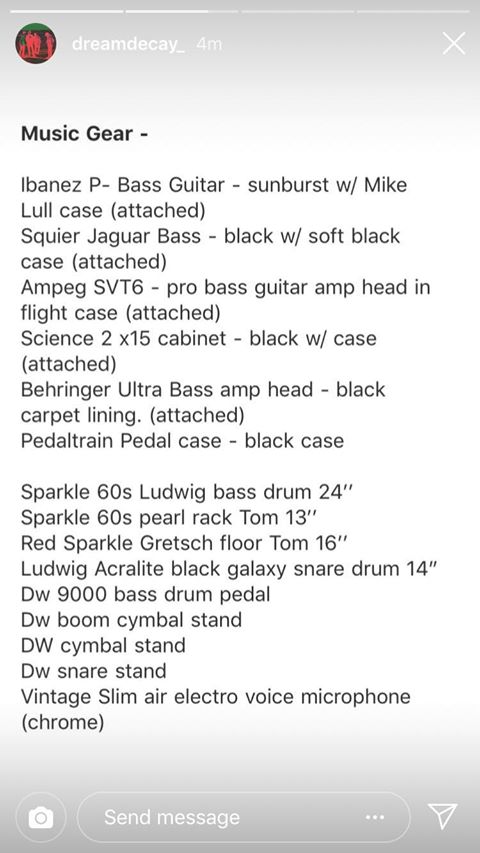 SLUGMag's tweet photo. Seattle band @Dreamdecay_'s van and gear were stolen in SLC Monday night. 😥🤦‍♂️ Please follow the instructions and observe the list in the screenshots below if you see/notice anything: https://t.co/yjDgLvch1G
