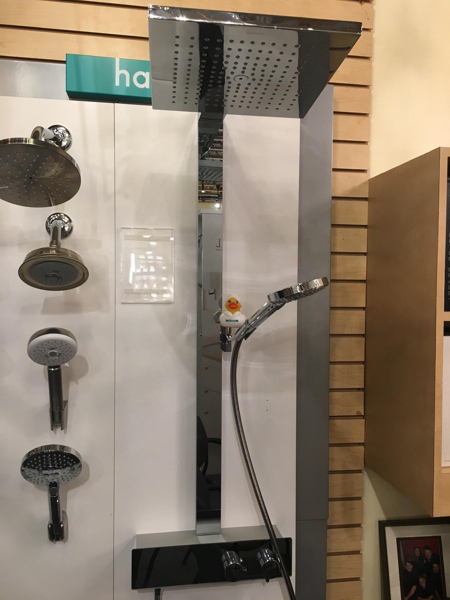 hansgroheusa's tweet photo. #HeidiHansgrohe is having a proDUCKtive day talking about #showerpower with our low-flow shower options. Which #hansgrohe shower is your favorite? #HGRoadShow #Meetthebeautyofwater https://t.co/LR2VE3IJrY