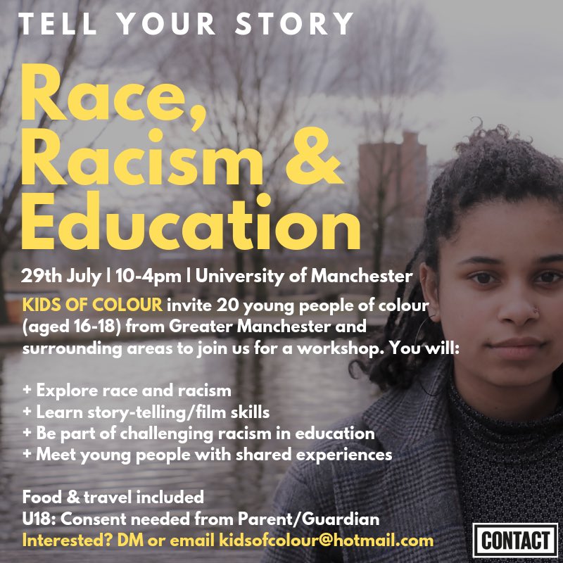 If you or someone you know would like to be a part of our workshop next month, get in touch! Food and transport are covered and we are flexible around age and location. Please share across your networks Twitter! #education #racism #manchester #greatermanchester #northwest