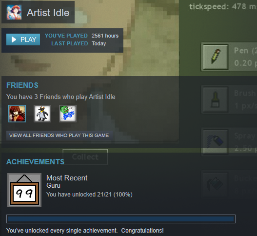 TedessenceTV's tweet photo. Finally finished the achievements on Artist Idle! Definitely a fun incremental game. https://t.co/br1gdNjwyf