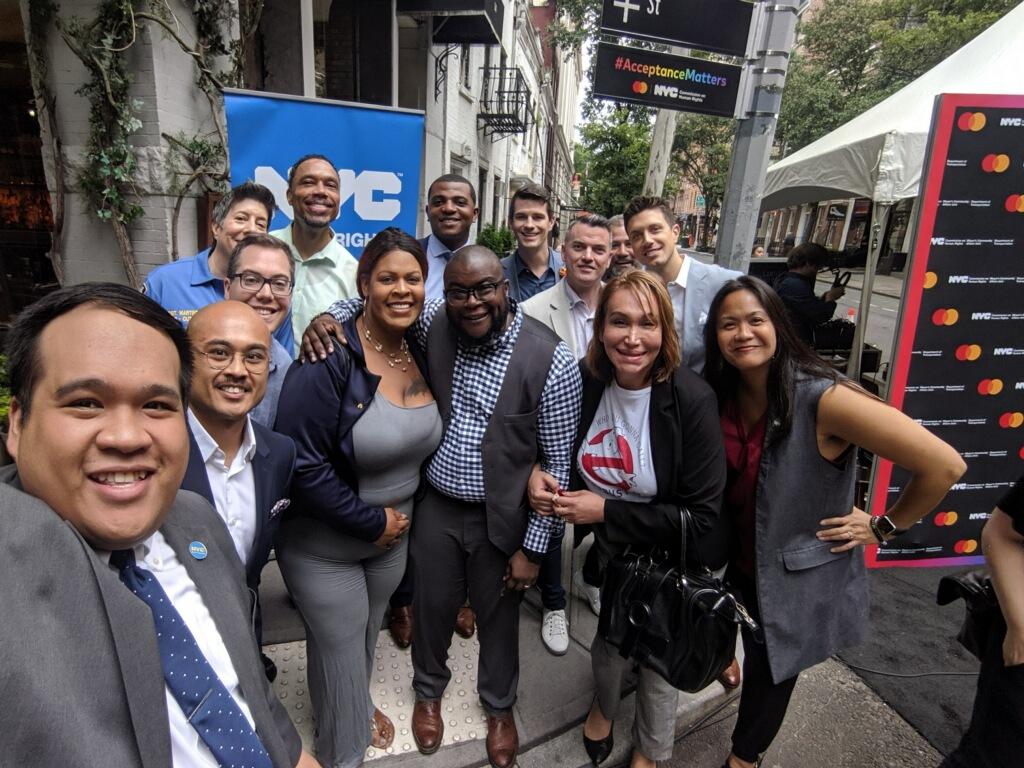 NYPDCommAffairs's tweet photo. Sgt. Martindale of the LGBTQ Outreach Unit attended the street sign dedication "Acceptance Street" brought to us by the NYC Commission on Human Rights &amp; MasterCard at the corner of Gay Street and Christopher Street.  #AcceptanceMatters @NYCCHR @NYPD6thPCT https://t.co/M3Dh9YSmaw