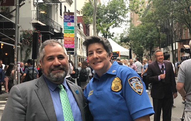 NYPDCommAffairs's tweet photo. Sgt. Martindale of the LGBTQ Outreach Unit attended the street sign dedication "Acceptance Street" brought to us by the NYC Commission on Human Rights &amp; MasterCard at the corner of Gay Street and Christopher Street.  #AcceptanceMatters @NYCCHR @NYPD6thPCT https://t.co/M3Dh9YSmaw