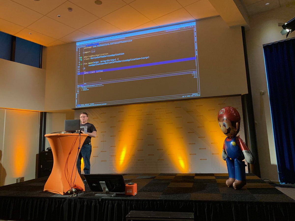 fbascheper's tweet photo. Mario, eh, Mark Heckler just started brewing Kotlin coffee at Ordina #codeandcomedy.

whenOrdered(@mkheck).then (fun &amp; coffee);🍺☕️👍 https://t.co/Y0xnEI5U5H