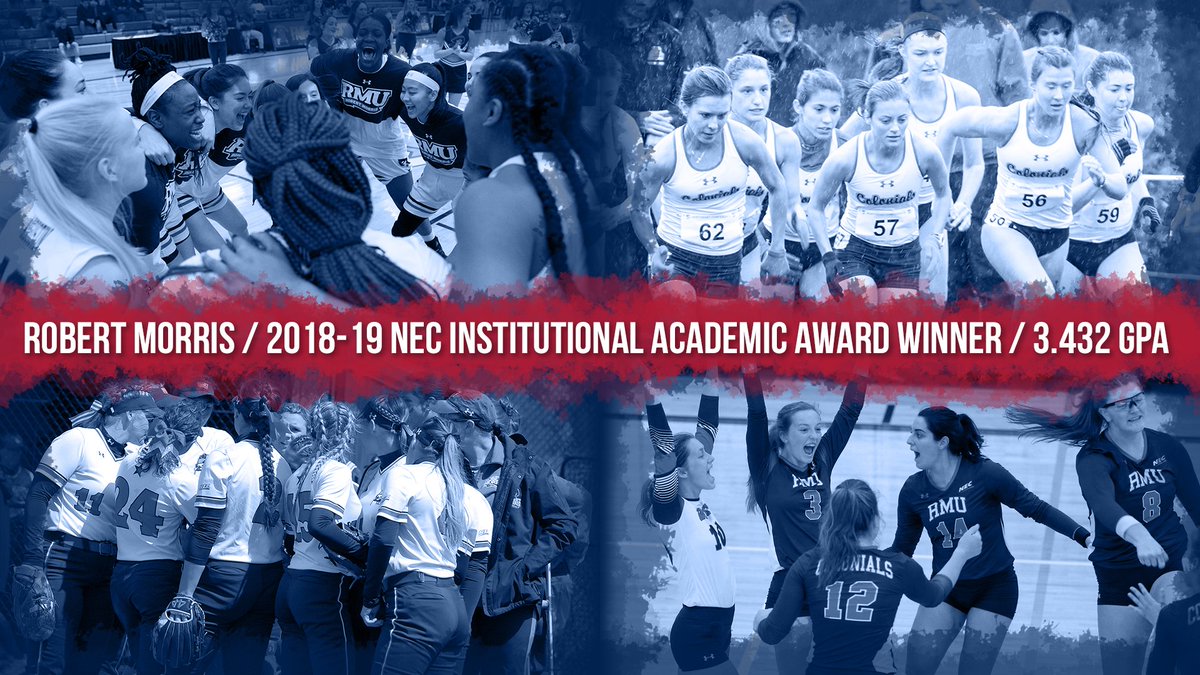 RMUAthletics's tweet photo. Our 13 @NECsports teams' GPA for 2018-19: 3️⃣.4️⃣3️⃣2️⃣

That's a conference RECORD as we win the NEC Institutional Academic Award! 👏

📝: https://t.co/68WwtKB839

#ColonialPride | #STUDENTathlete 🔵📚🔴 https://t.co/sKOl08q81P