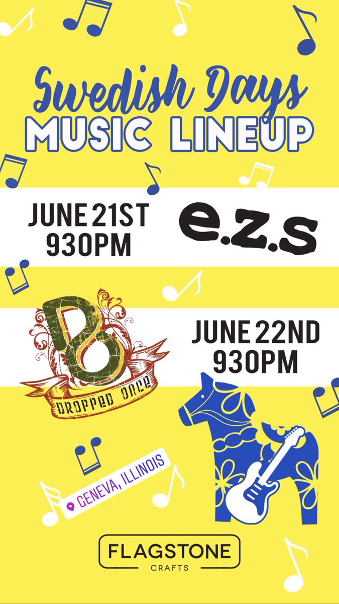 flagstonecrafts's tweet photo. Swedish Days are here! Get ready for our weekend music lineup! #GenevaIL #SwedishDays https://t.co/FclbcKMXn8