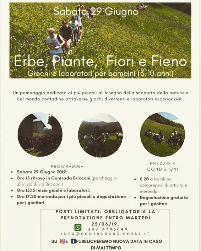 CBricconi's tweet photo. Sabato 29 laboratori esperienziali per bambini in Contrada! Affrettatevi a prenotare!
#contradabricconi #fattoriadidattica #mountain #openday https://t.co/IdF57xkrP2 https://t.co/kSWXkJBXzC
