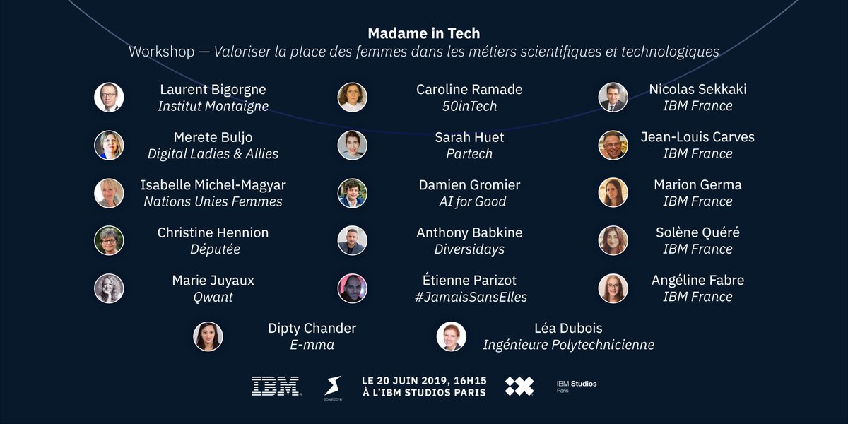 Fier de participer à l'organisation du workshop #MadameInTech qui aura lieu ce jeudi au studio d'IBM France. Il réunira des invités exceptionnels, ambassadeurs de cet enjeu pour faire émerger des propositions réalistes et inscrites dans la modernité. #MoreWomenInTech
Stay Tuned !