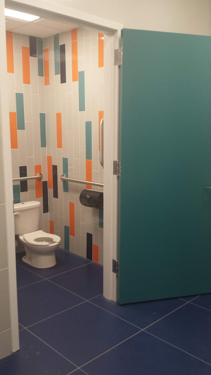 A daycare bathroom that makes the kids ask their moms to please toilet  train them? Check. @oorah preschool bathroom with bright colors and pre- school size fixtures. #interiordesign #preschool #kidfriendlydesign # bathroomdesign #truestory, image size:675x1200