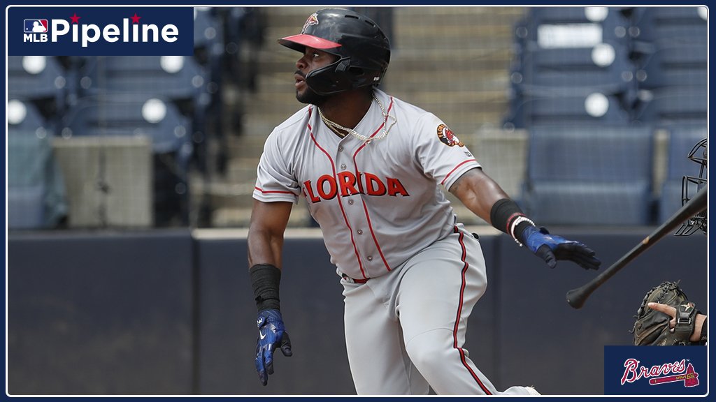 MLBPipeline's tweet image. Not many prospects having a better season than #Braves' Trey Harris. He's 2-for-5 with a 2B &amp;amp; a homer today -- his 2nd straight game with a 💣 -- and is now batting .366 with 10 HRs &amp;amp; 12 SB. More on the @Braves' 2018 32nd-round #MLBDraft pick: atmlb.com/2EGk4Di