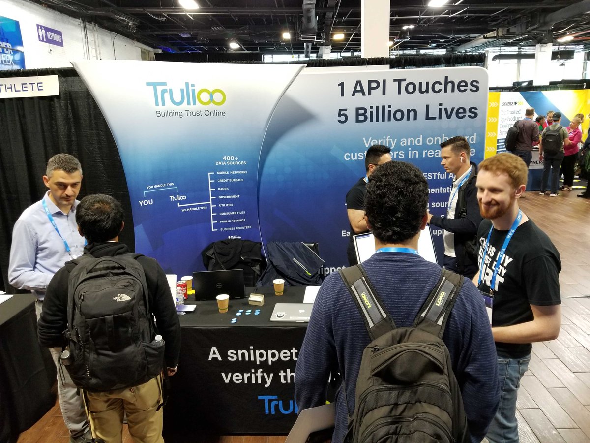 trulioo's tweet photo. .@mkotsollaris @delahuc and Marat Asadurian, members of our product and tech teams, are at #DevWeekNYC to talk about our marketplace for identity data and services, #GlobalGateway. Drop by the booth 410 to test out GlobalGateway's latest capability, #EmbedID! https://t.co/qrhx7UTNY5