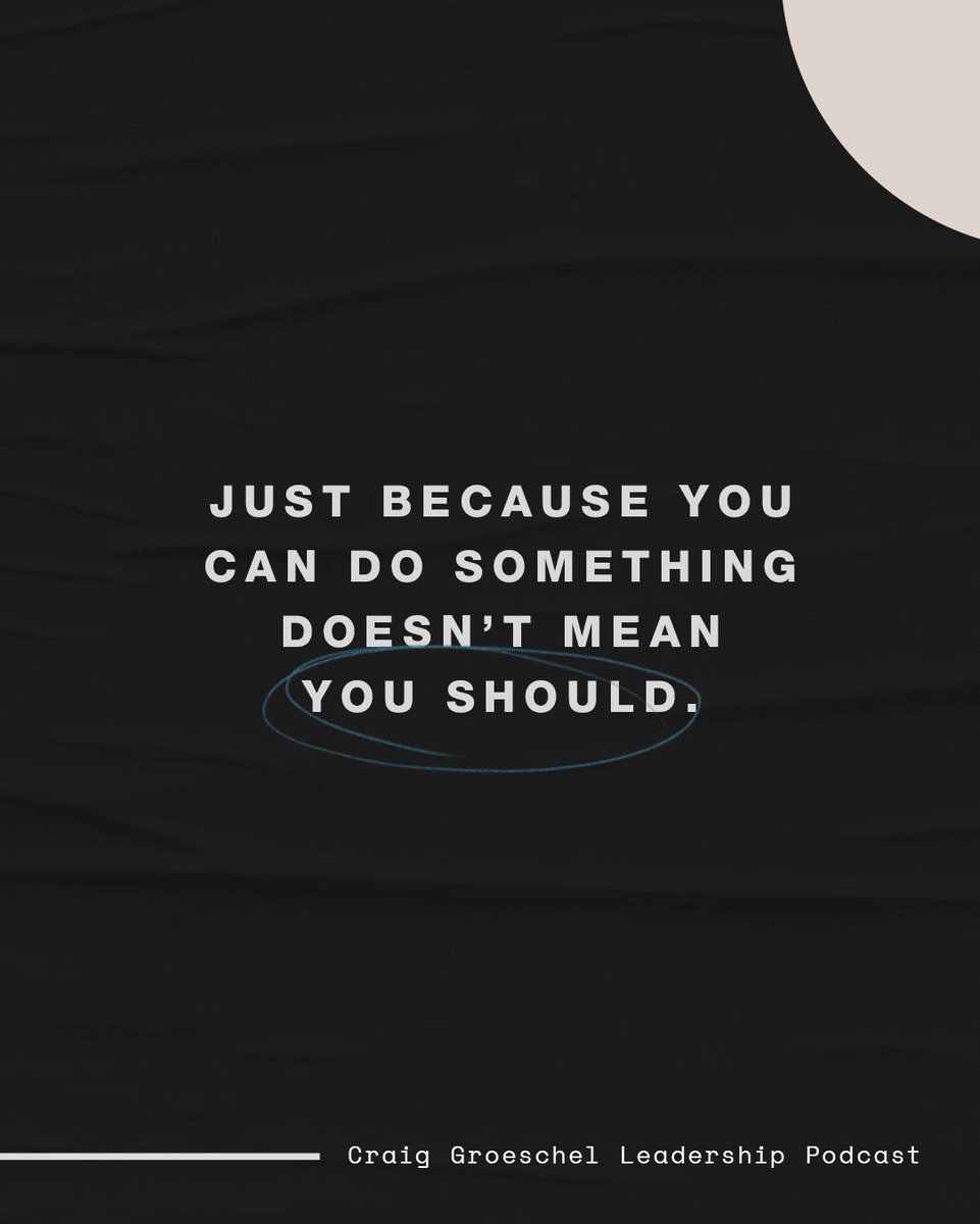 craiggroeschel's tweet image. As leaders, we can often be distracted by what looks like an “opportunity.” Just because we CAN do something doesn’t mean we SHOULD. We don't need to just do MORE, we need to do what MATTERS to make a bigger difference. #leadershippodcast