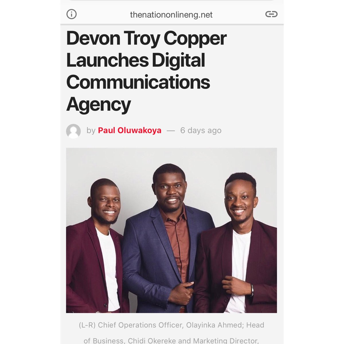 Chydee's tweet image. Your boys are in National Dailies o. You know what that means? International media next. You know what that also means? We have officially opened our “shop”, and market must sell. Amen? #DTCWay #DevonTroyCopper ❤️