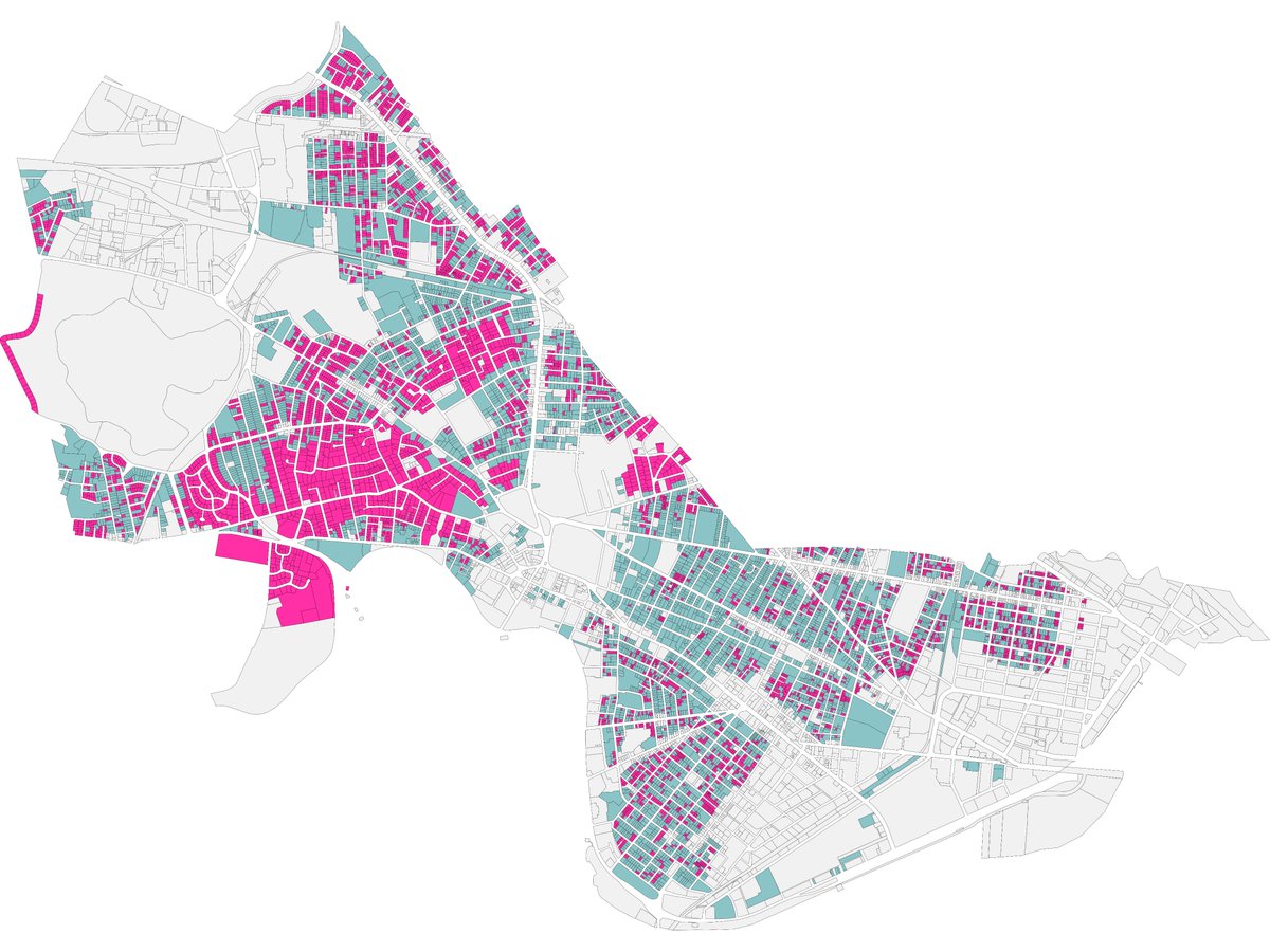 Map of Cambridge, showing properties in West Cambridge and throughout the city highlighted in pink, while Central Square and other areas are in green, but no building outlines.